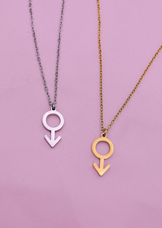 Gold mars symbol necklace in 304 stainless steel