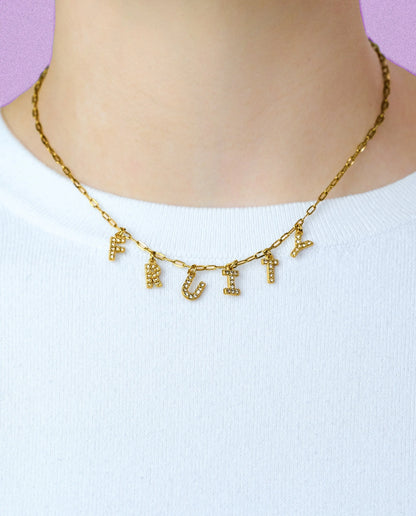 Gold Fruity sparkly word necklace in 304 stainless steel Leftbians