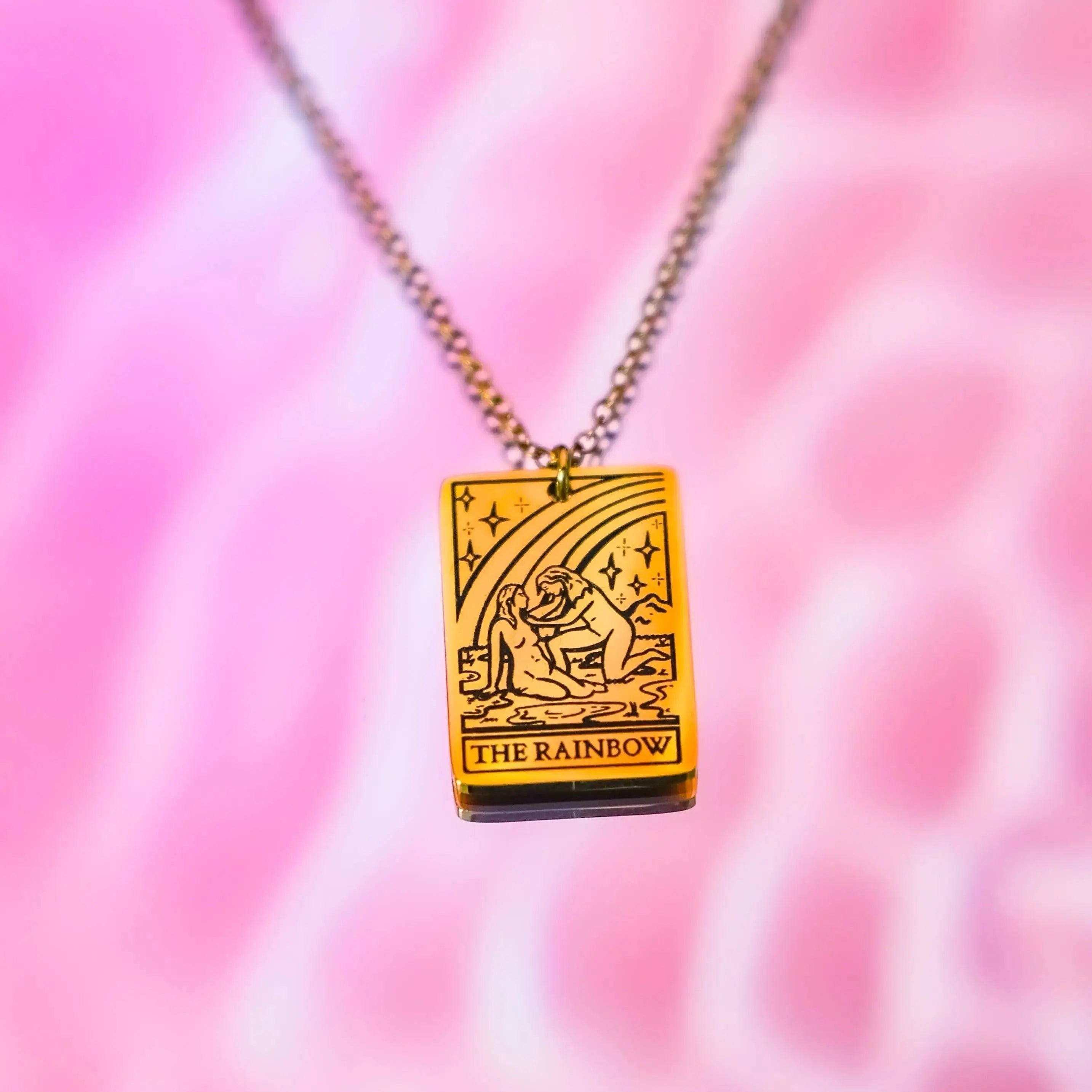 The Rainbow Tarot Card Gold Stainless Steel Necklace Leftbians
