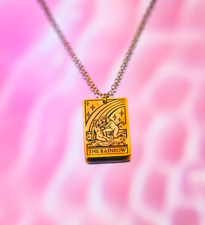 The Rainbow Tarot Card Gold Stainless Steel Necklace