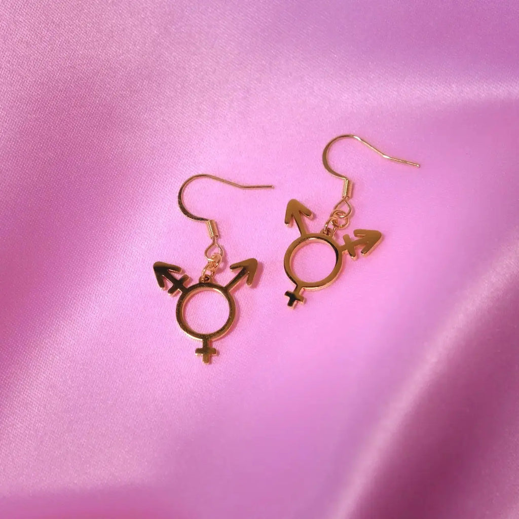 Transgender symbol earrings gold plated stainless steel Leftbians