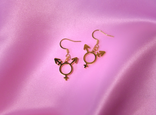 Transgender symbol earrings gold plated stainless steel