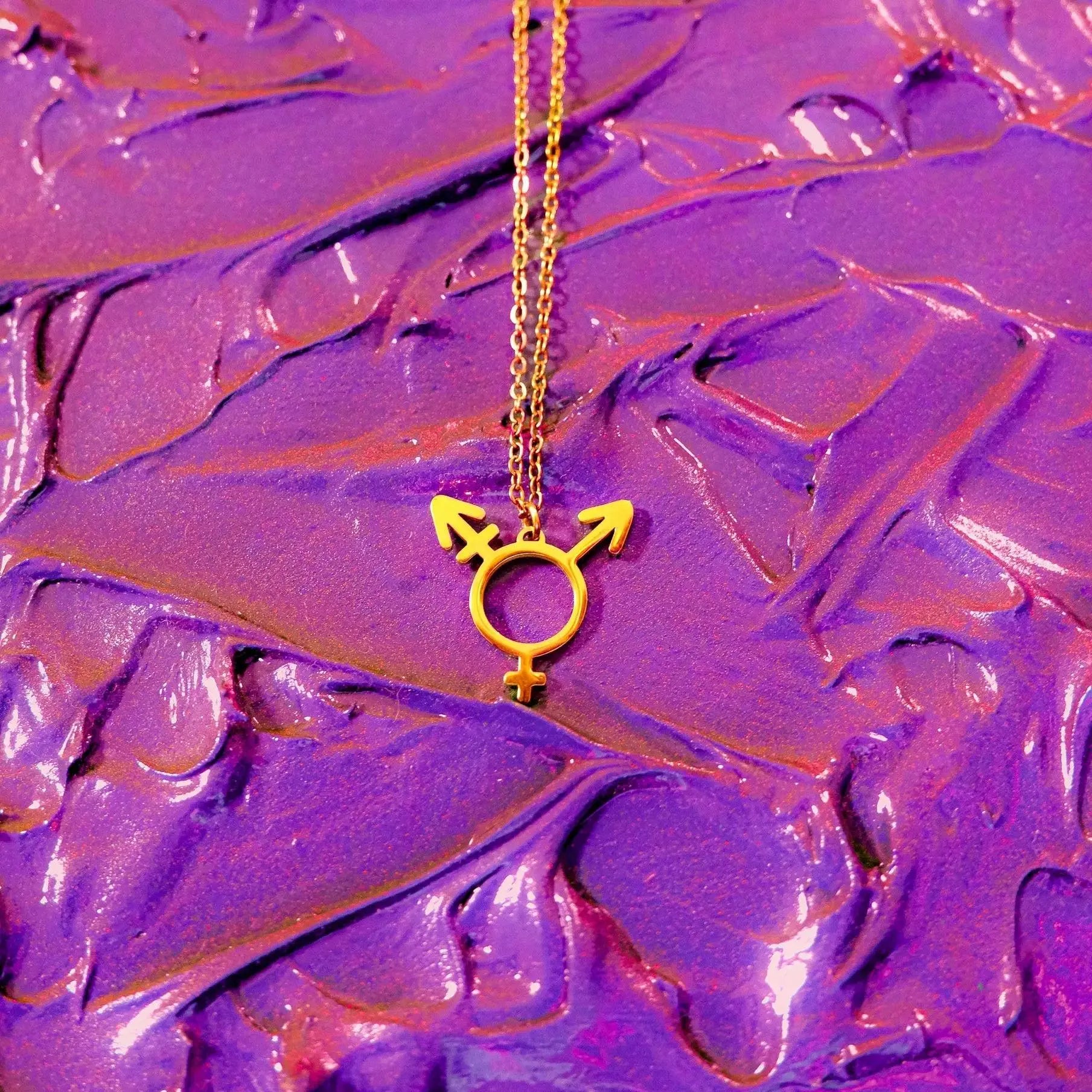 Gold Transgender symbol necklace, 304 stainless steel Leftbians