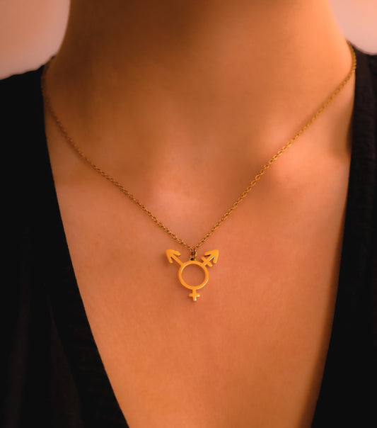 Gold Transgender symbol necklace, 304 stainless steel