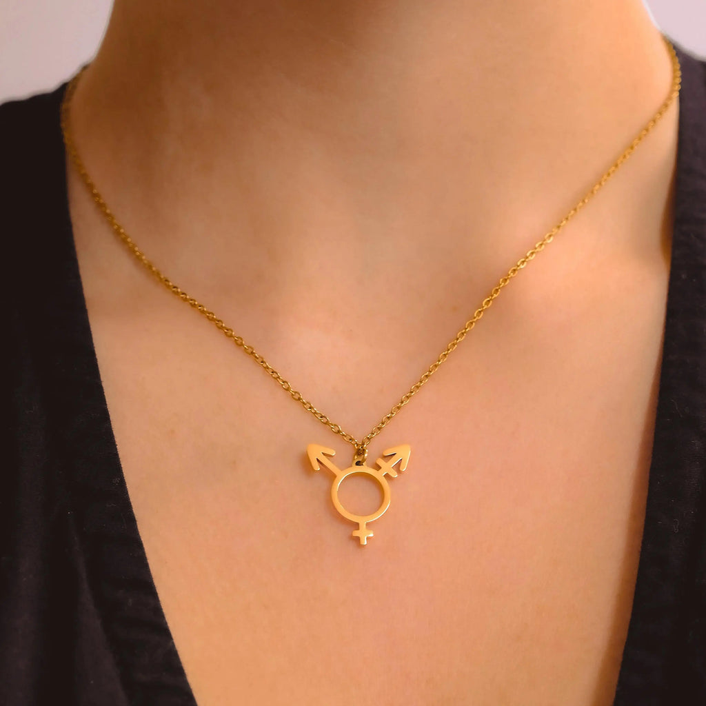 Gold Transgender symbol necklace, 304 stainless steel Leftbians