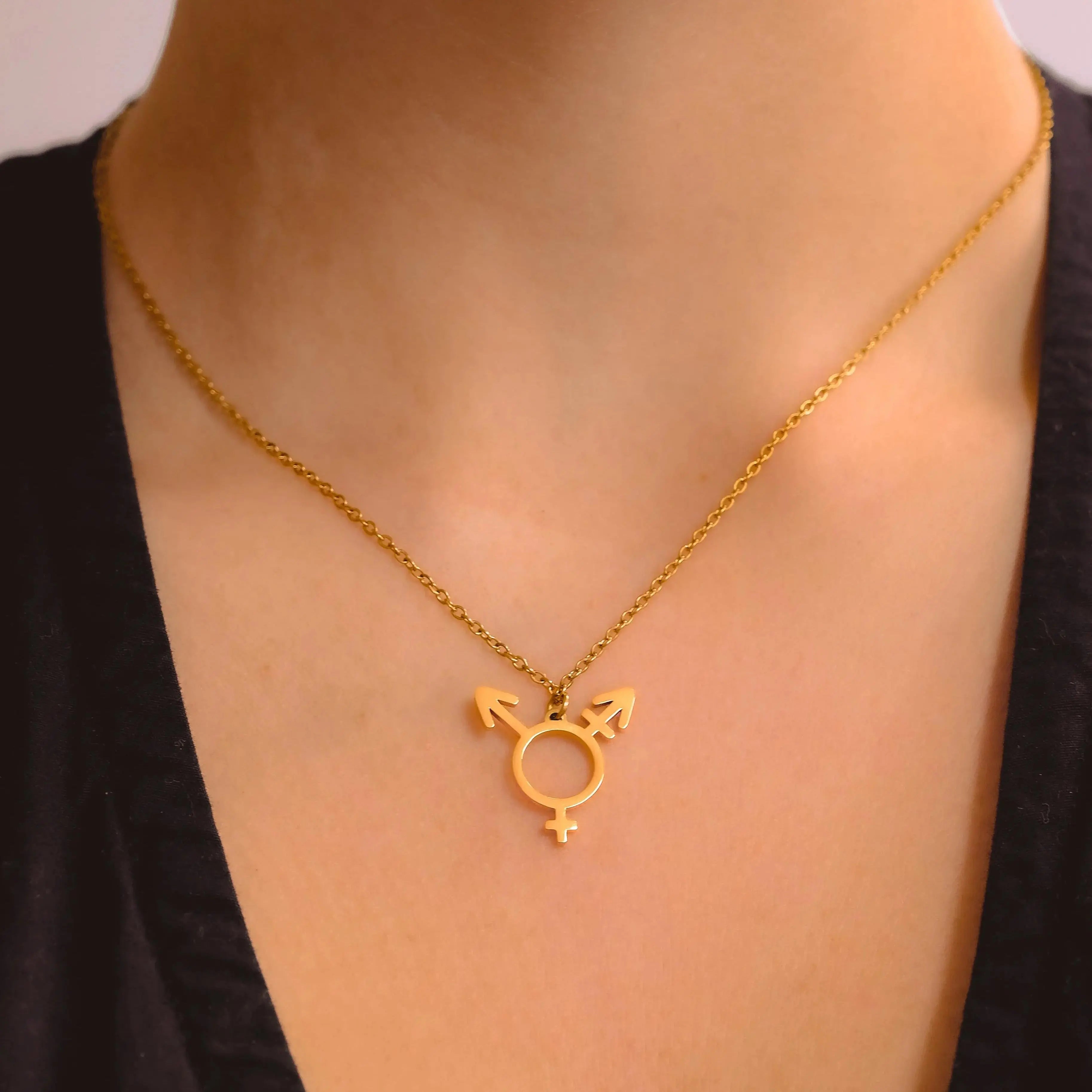 Gold Transgender symbol necklace, 304 stainless steel Leftbians