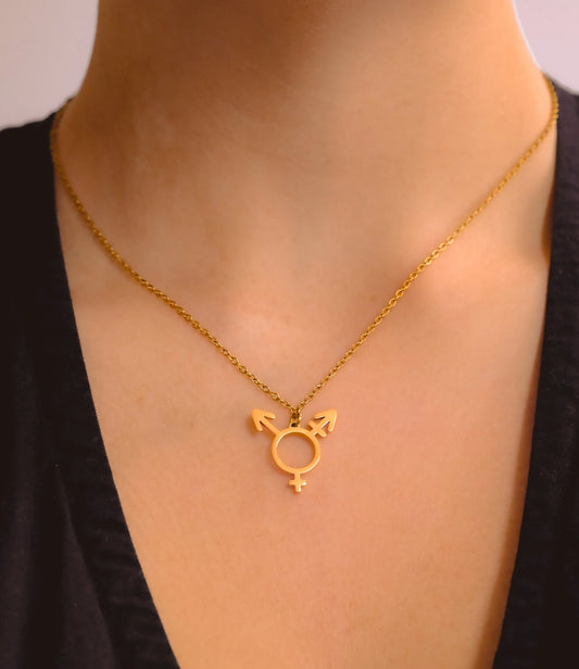 Gold Transgender symbol necklace, 304 stainless steel Leftbians