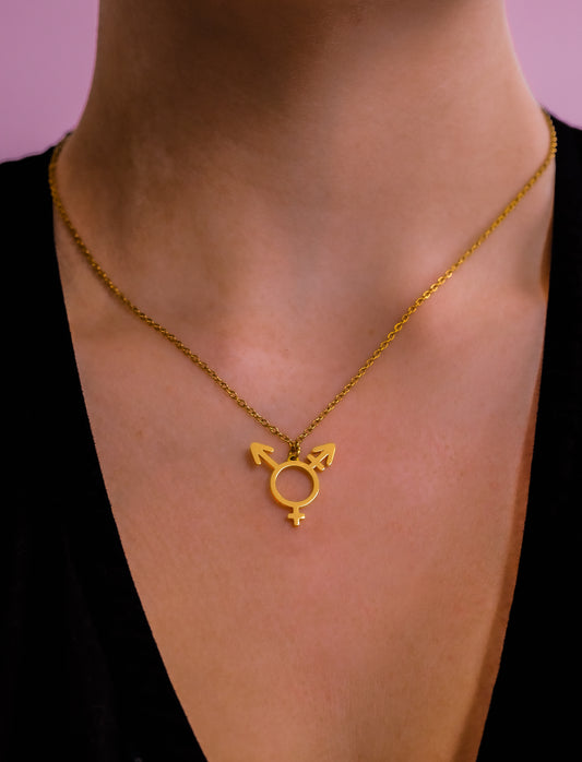 Gold Transgender symbol necklace, 304 stainless steel