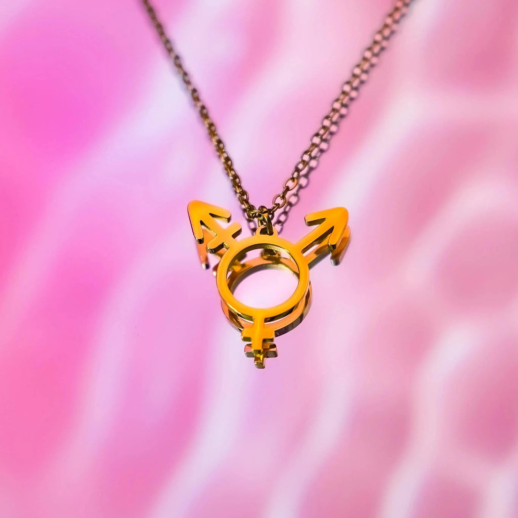 Gold Transgender symbol necklace, 304 stainless steel Leftbians