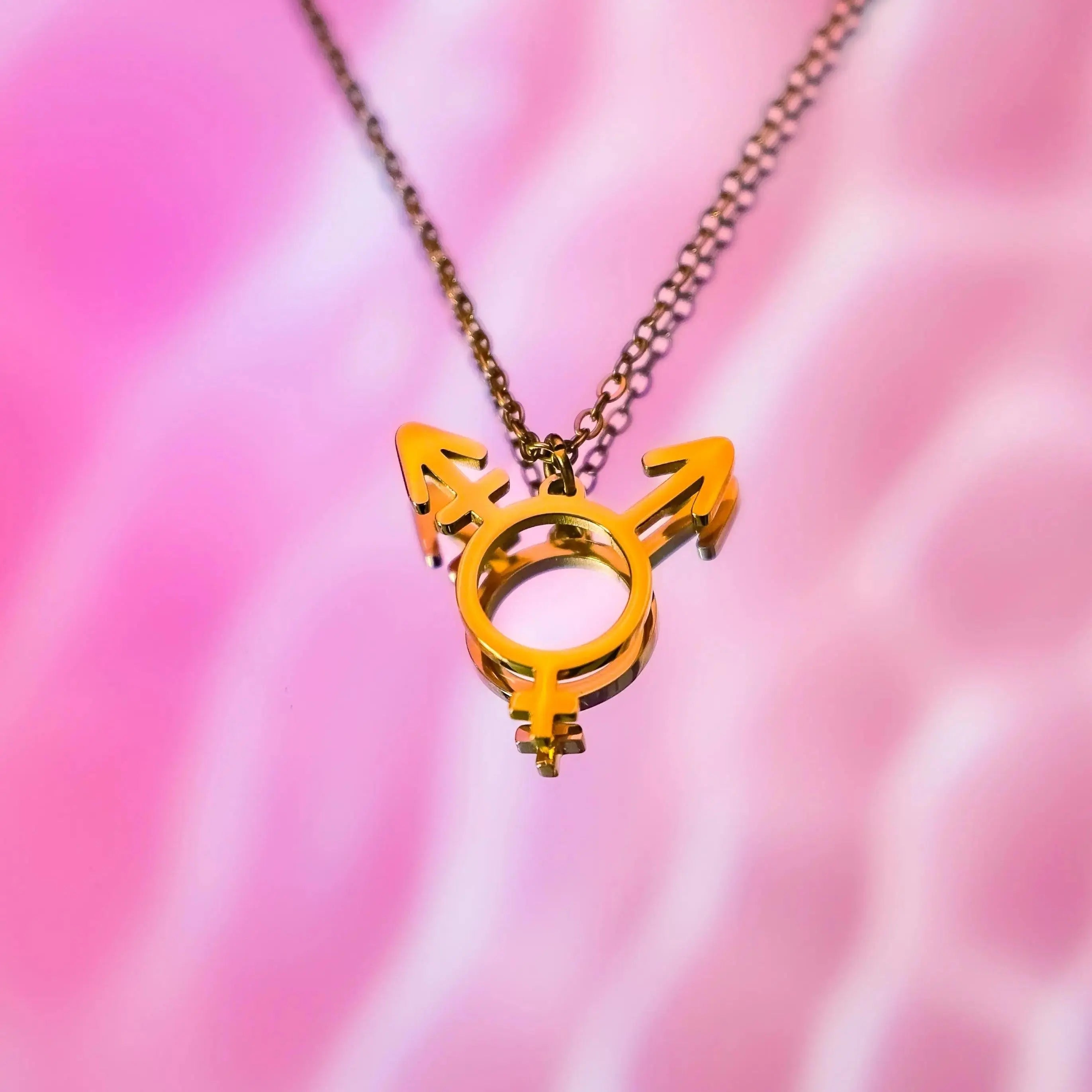 Gold Transgender symbol necklace, 304 stainless steel Leftbians