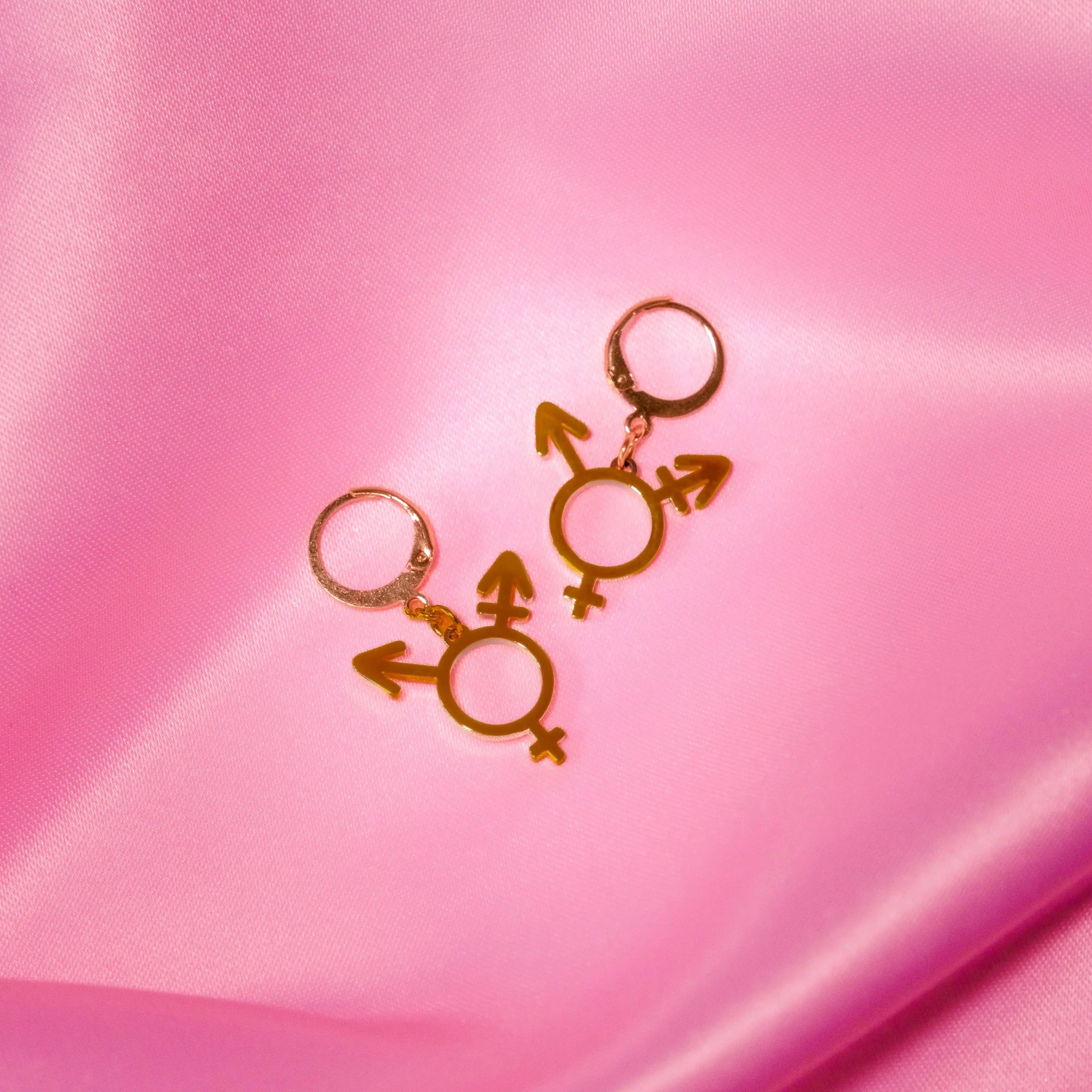 Transgender symbol earrings gold plated stainless steel Leftbians