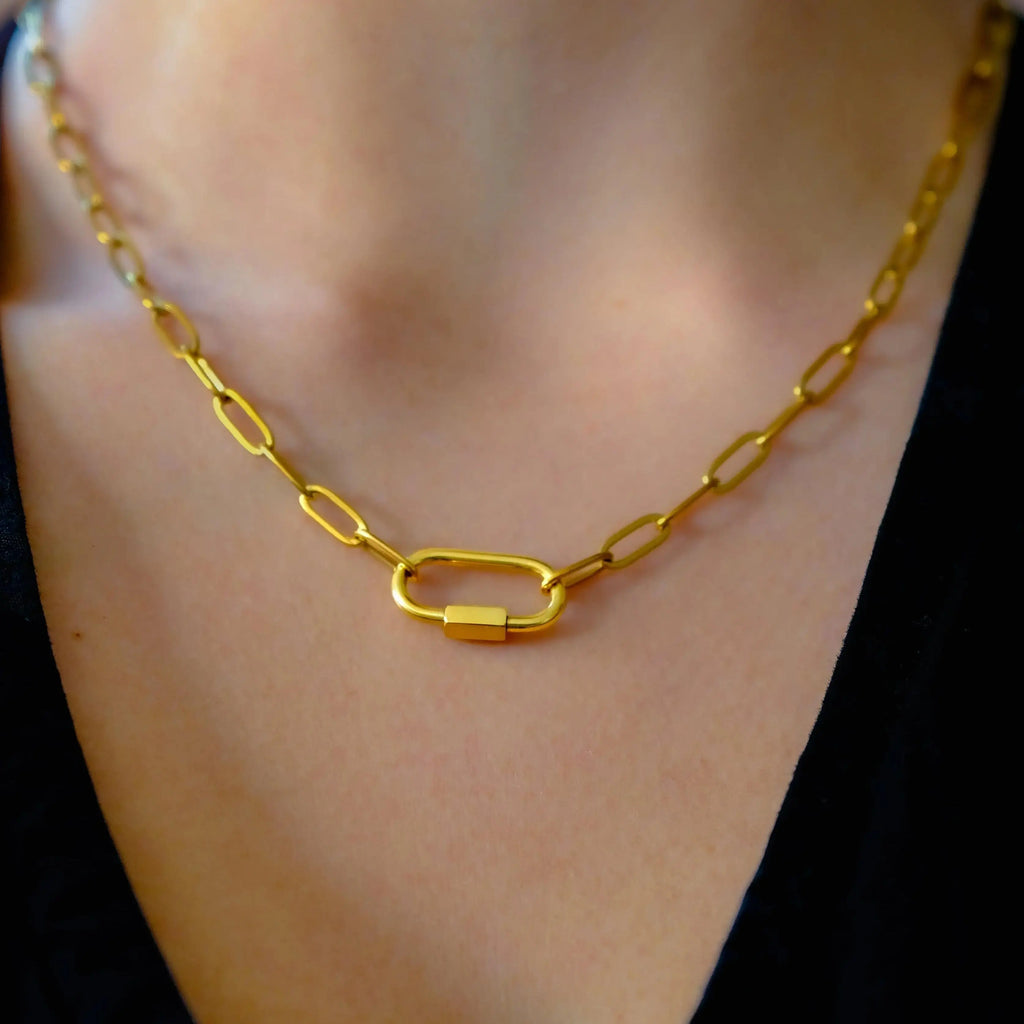 Gold carabiner paperclip chain necklace in 304 stainless steel Leftbians