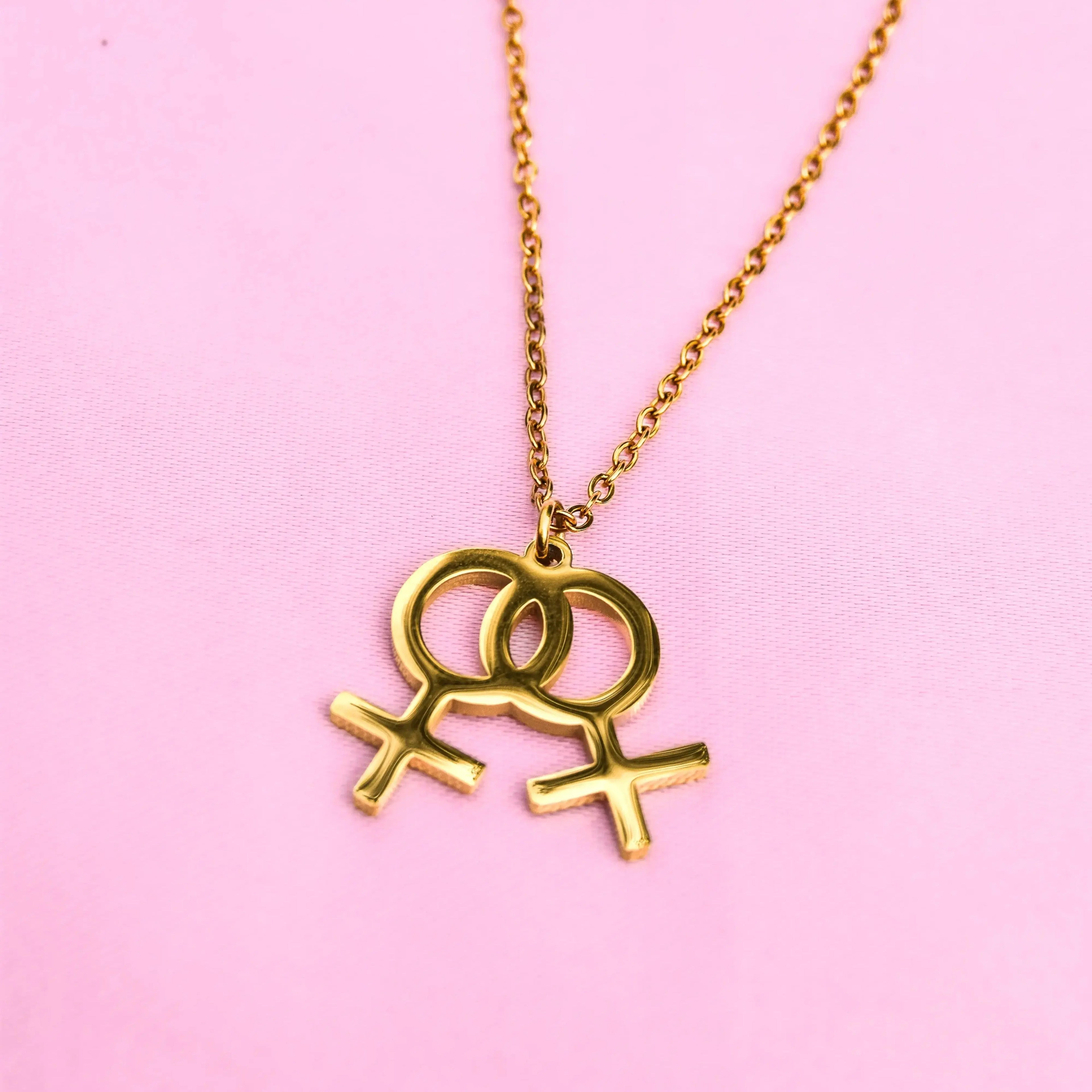 Gold double venus symbol necklace in 304 stainless steel Leftbians