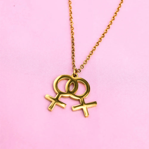 Gold double venus symbol necklace in 304 stainless steel Leftbians