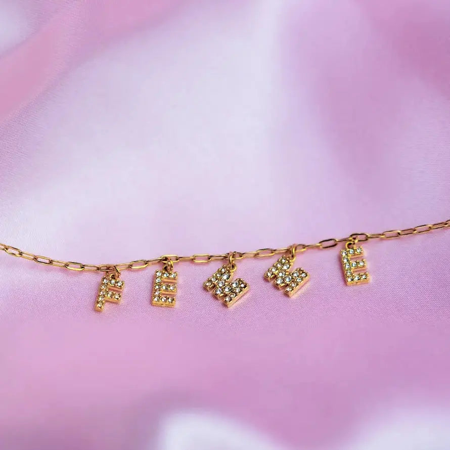 Gold Femme sparkly word necklace in 304 stainless steel Leftbians
