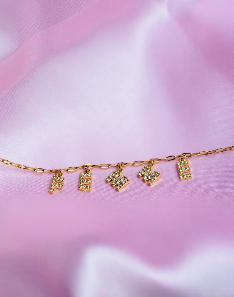 Gold Femme sparkly word necklace in 304 stainless steel Leftbians