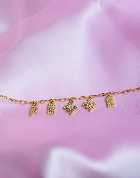 Gold Femme sparkly word necklace in 304 stainless steel