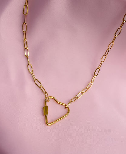 Gold heart carabiner necklace in 304 stainless steel