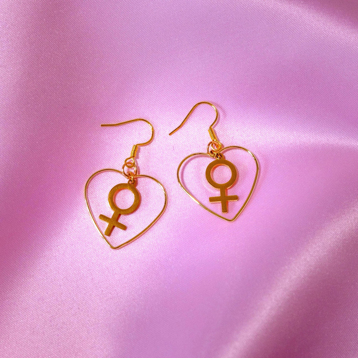 Gold Venus in Love Heart Earrings Leftbians