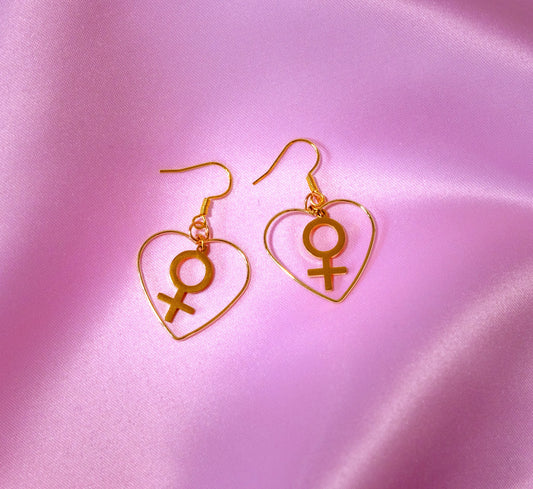 Gold Venus in Love Heart Earrings Leftbians
