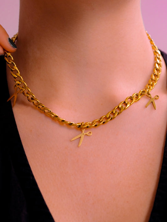 Gold multi scissor charm chain in stainless steel Leftbians