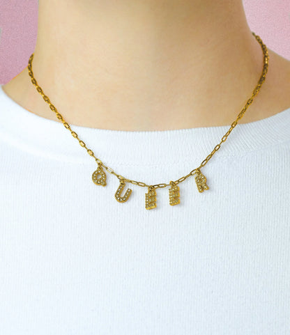 Gold Queer sparkly word necklace in 304 stainless steel Leftbians