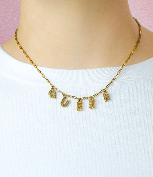 Gold Queer sparkly word necklace in 304 stainless steel