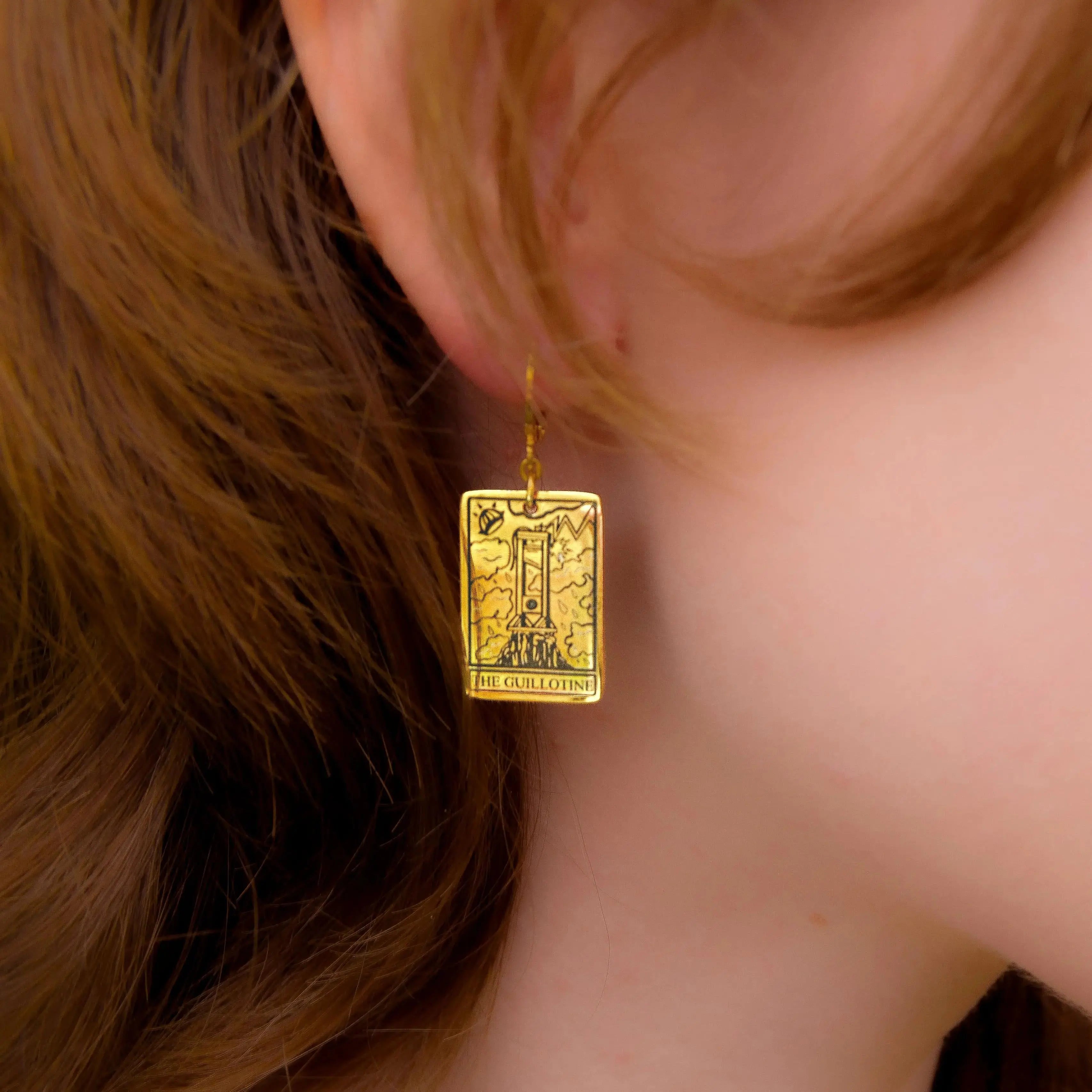 The Guillotine Tarot Card Gold Stainless Steel Earrings Leftbians