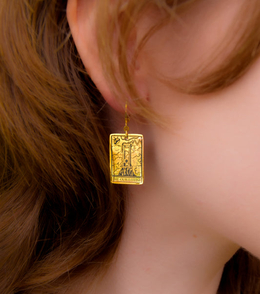 The Guillotine Tarot Card Gold Stainless Steel Earrings