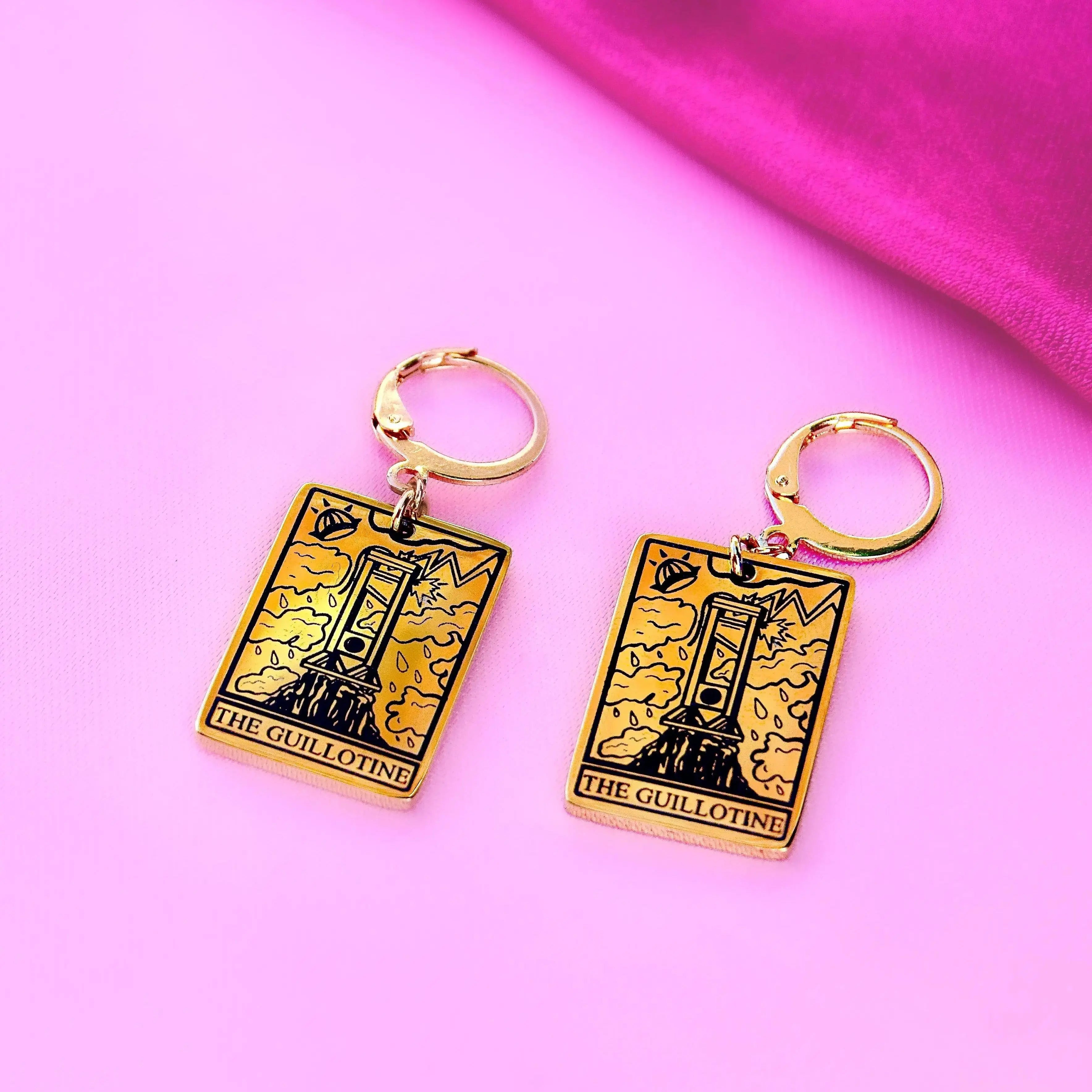 The Guillotine Tarot Card Gold Stainless Steel Earrings Leftbians