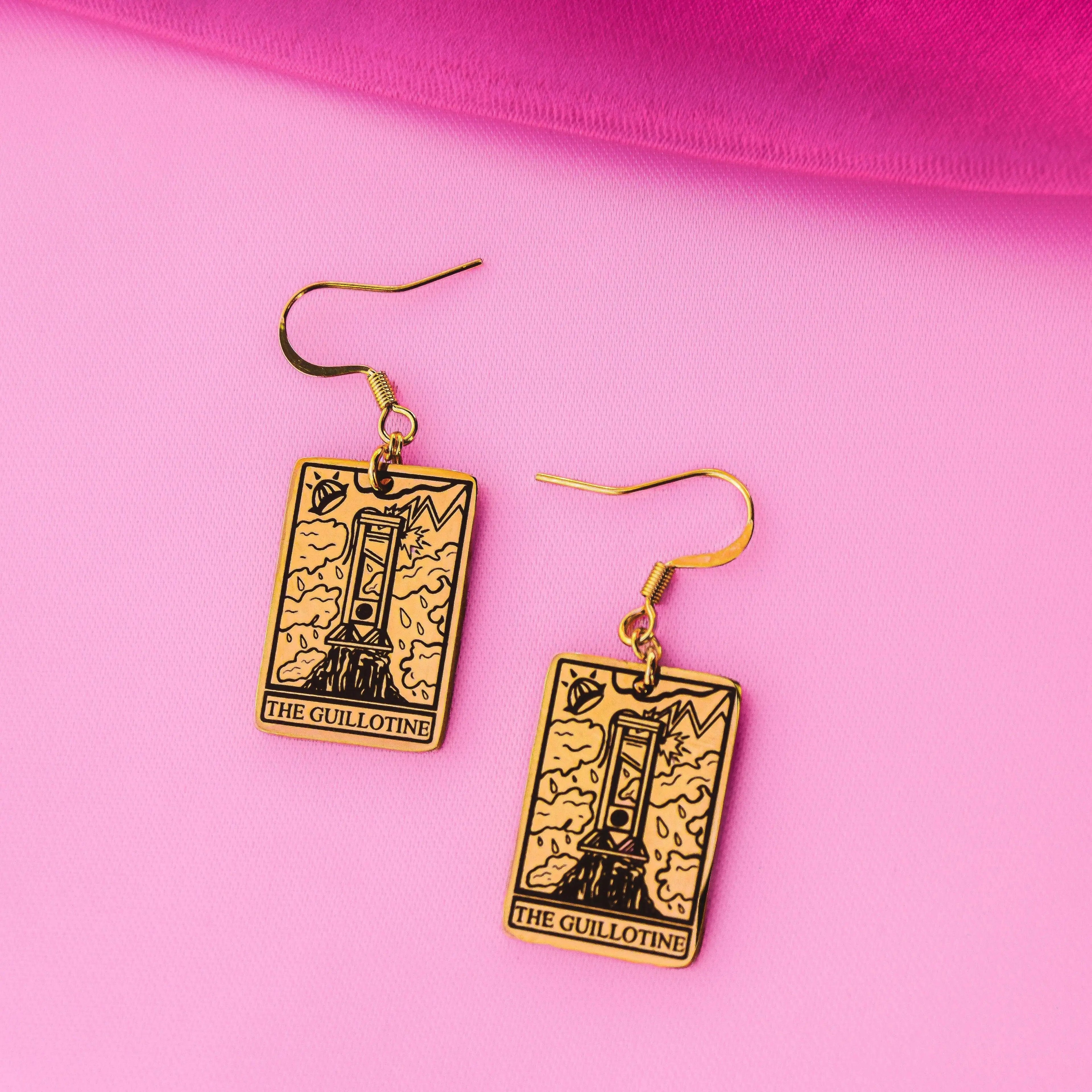 The Guillotine Tarot Card Gold Stainless Steel Earrings Leftbians