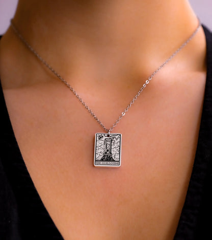 The Guillotine Tarot Card Stainless Steel Necklace Leftbians