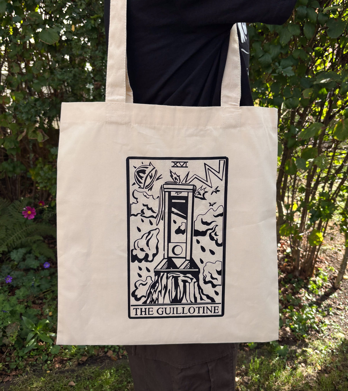 The Guillotine Tarot Card Cotton Tote Bag in Beige