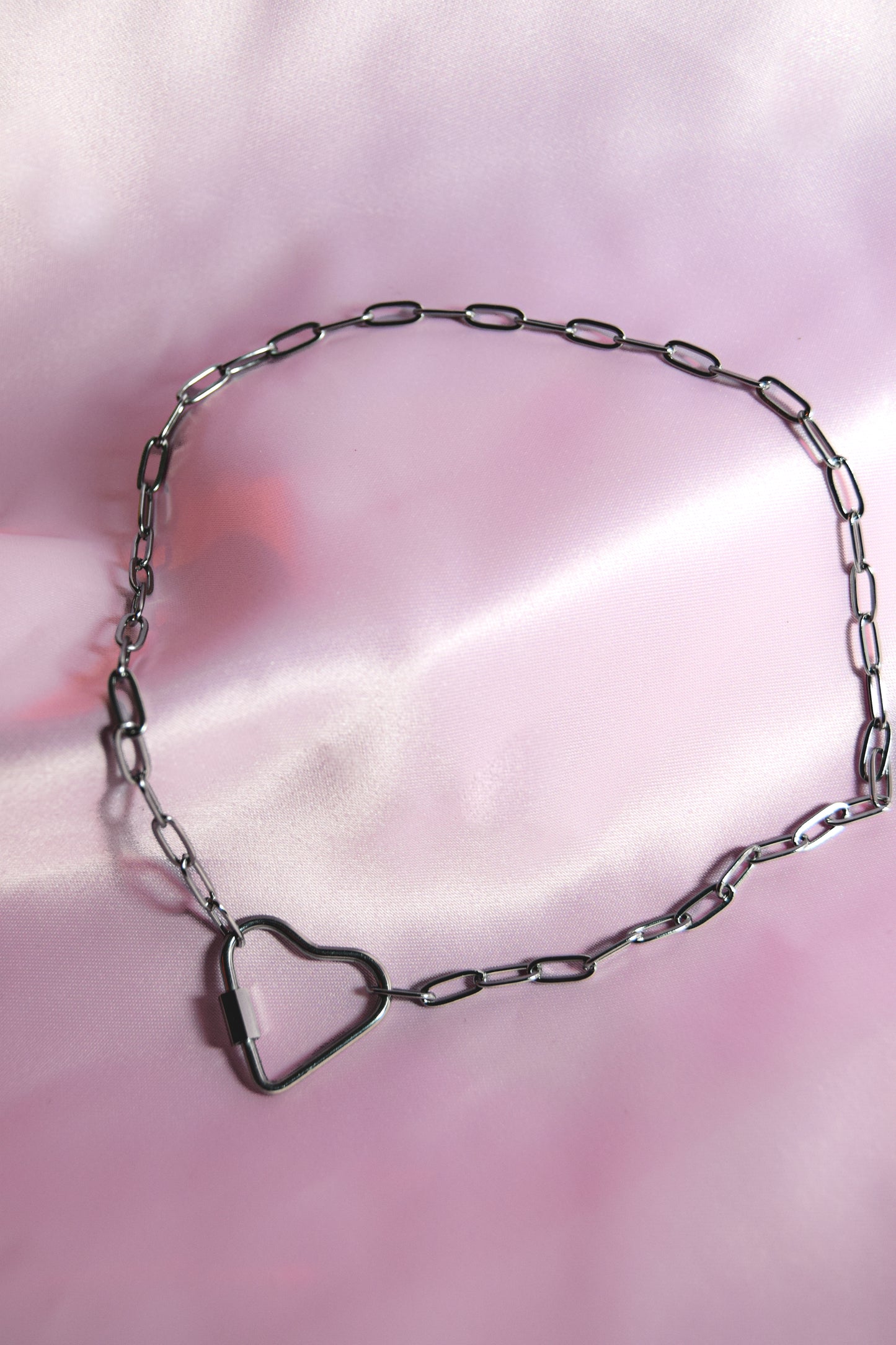 Silver heart carabiner necklace in 304 stainless steel