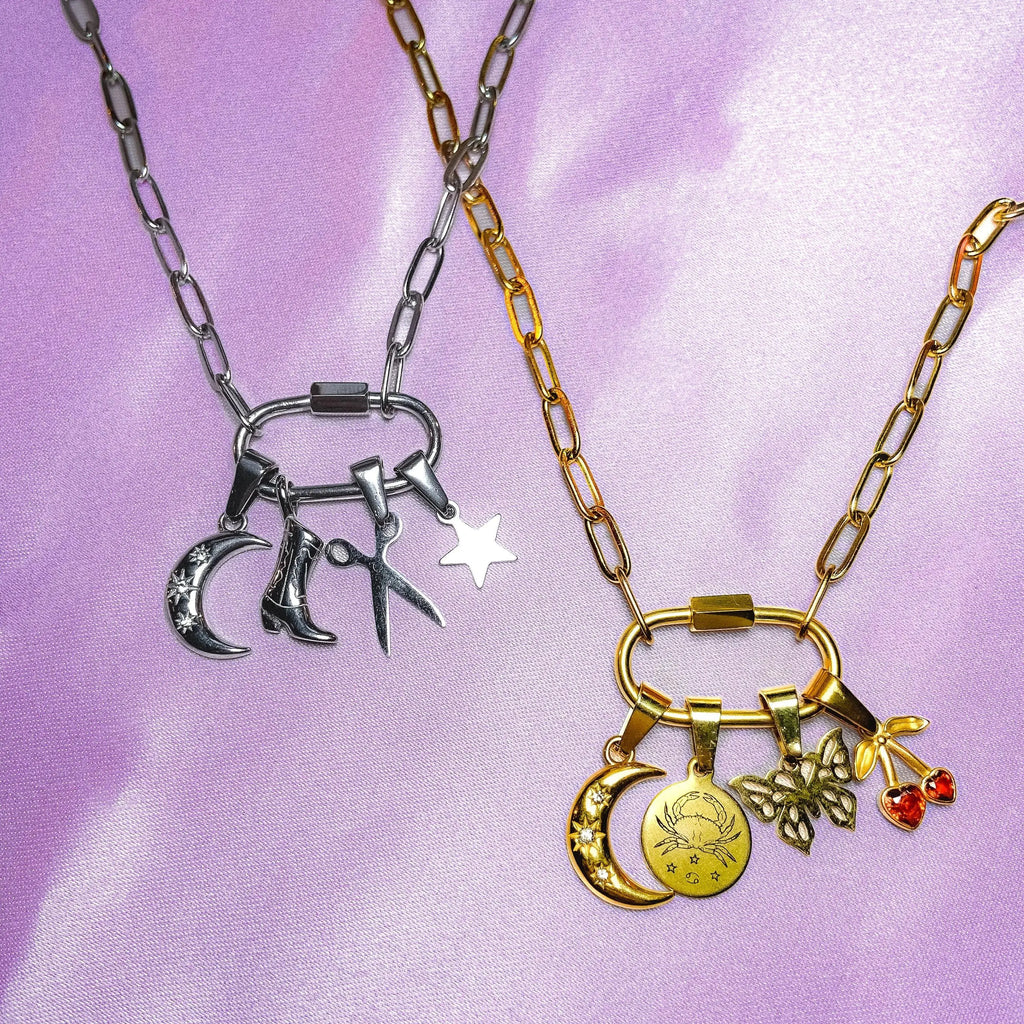 Matching carabiner charm necklaces in 304 stainless steel Leftbians