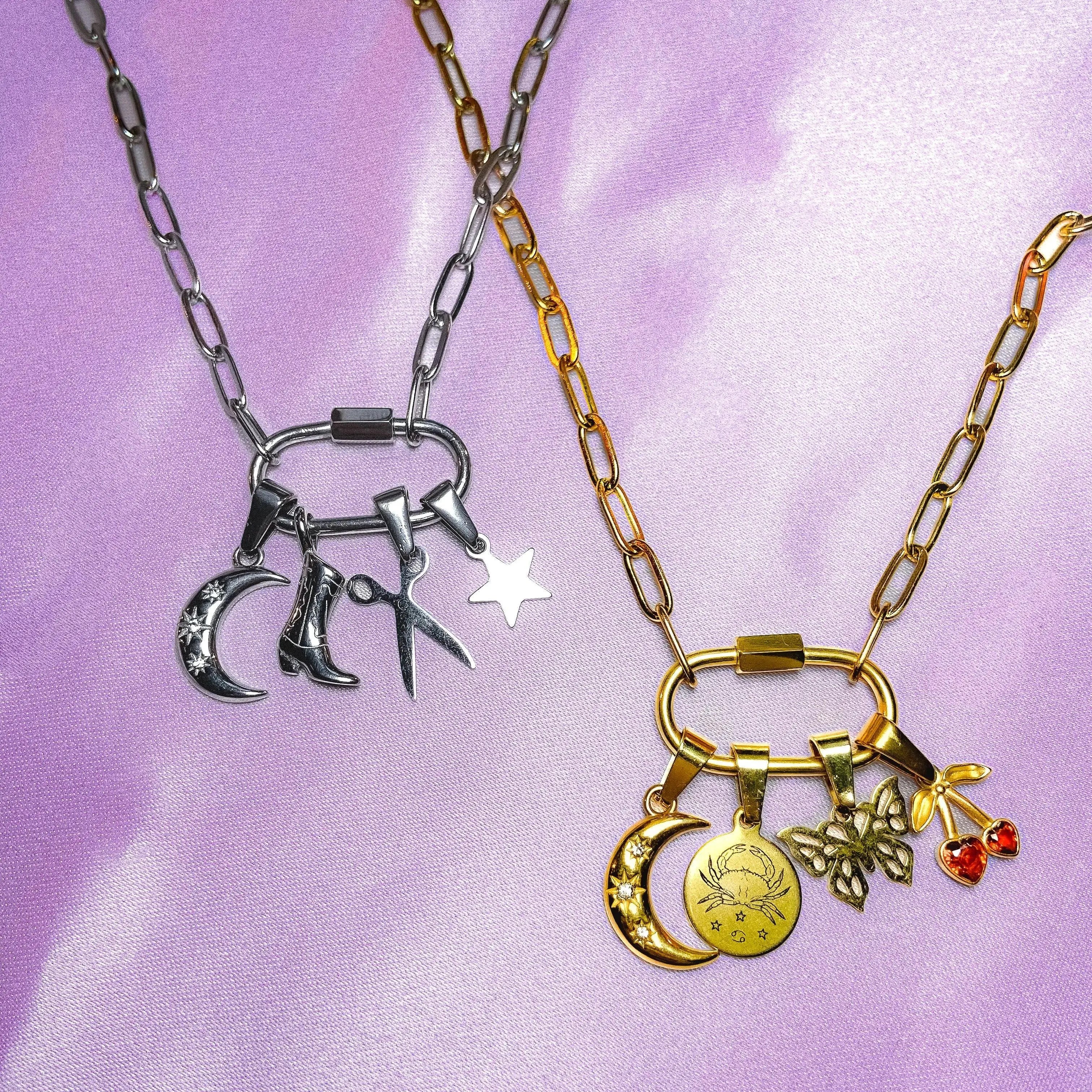 Matching carabiner charm necklaces in 304 stainless steel Leftbians
