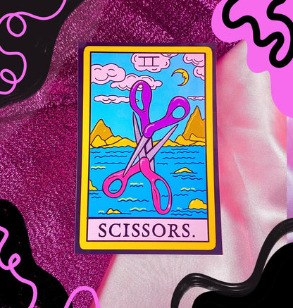 Scissors sticker, lesbian pride tarot card sticker