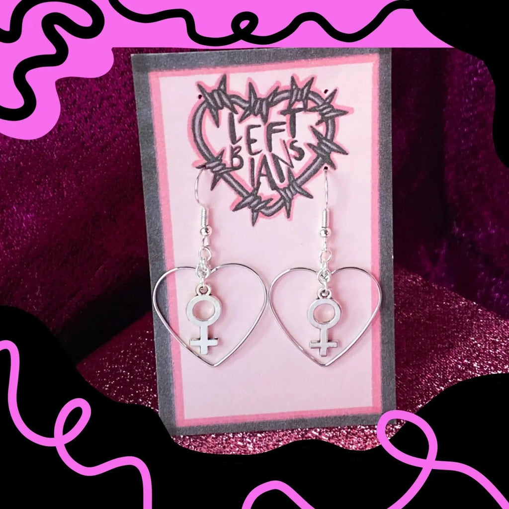 Silver colour heart and Venus charm earrings Leftbians