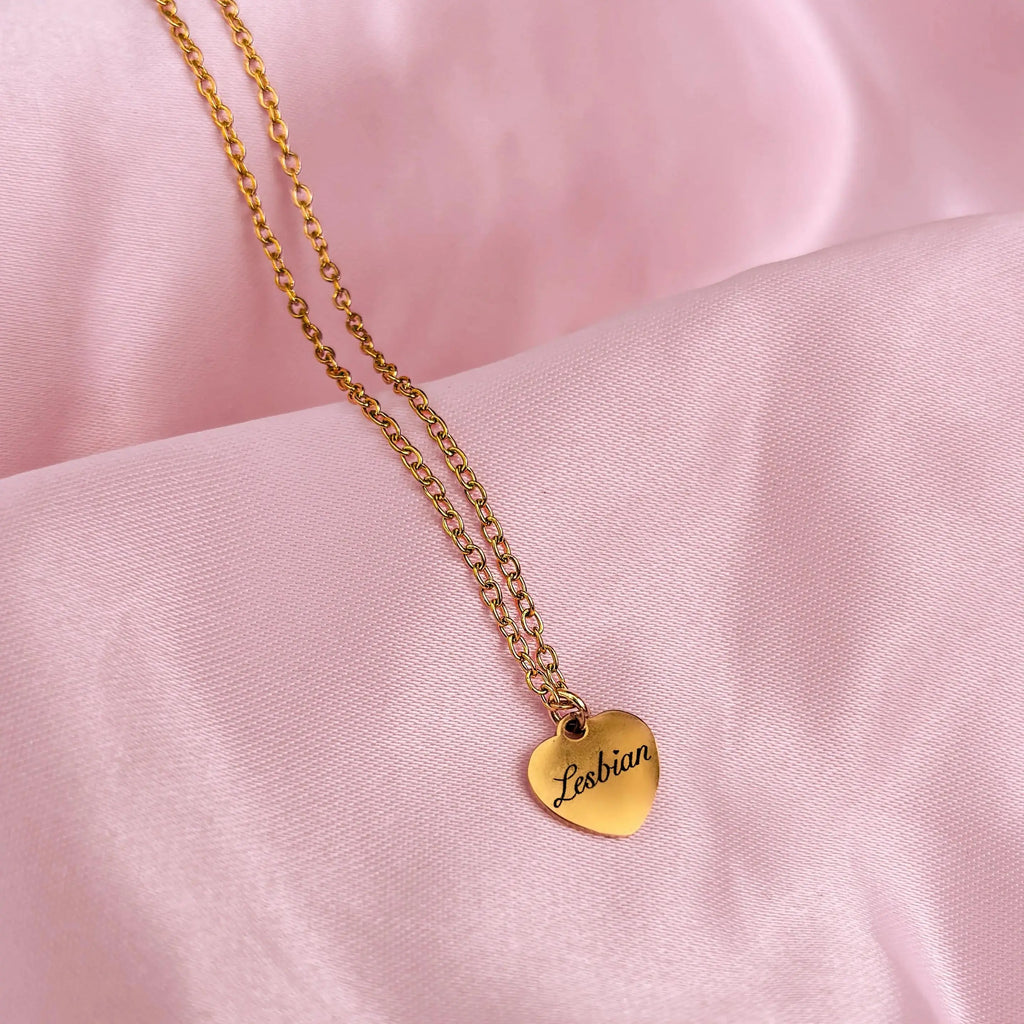 Gold Lesbian engraved love heart necklace in 304 stainless steel Leftbians