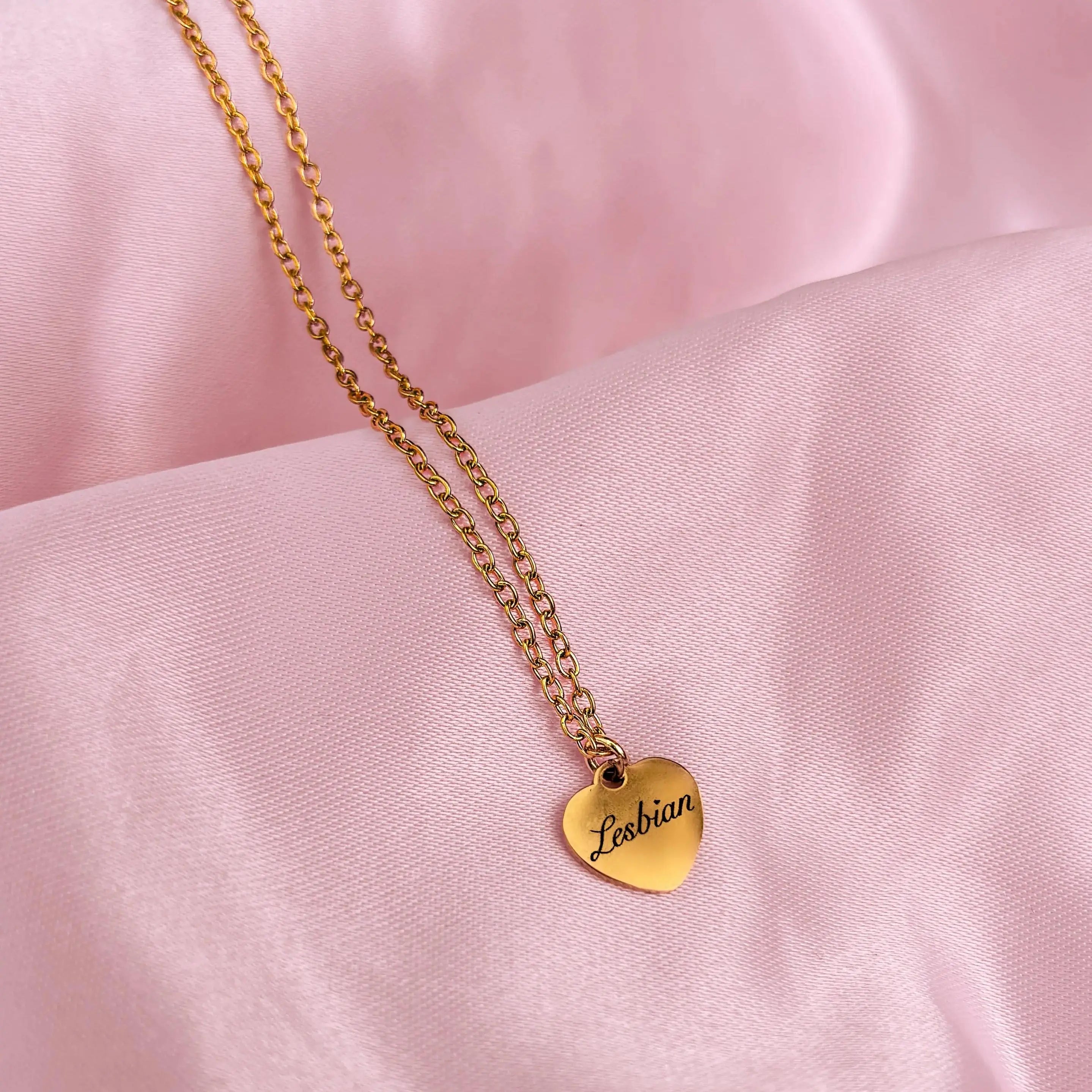Gold Lesbian engraved love heart necklace in 304 stainless steel Leftbians