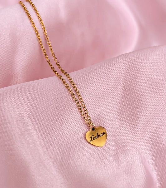 Gold Lesbian engraved love heart necklace in 304 stainless steel Leftbians