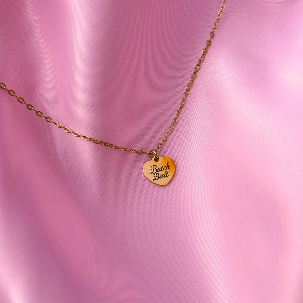 Gold Butch Bait engraved love heart necklace in 304 stainless steel Leftbians