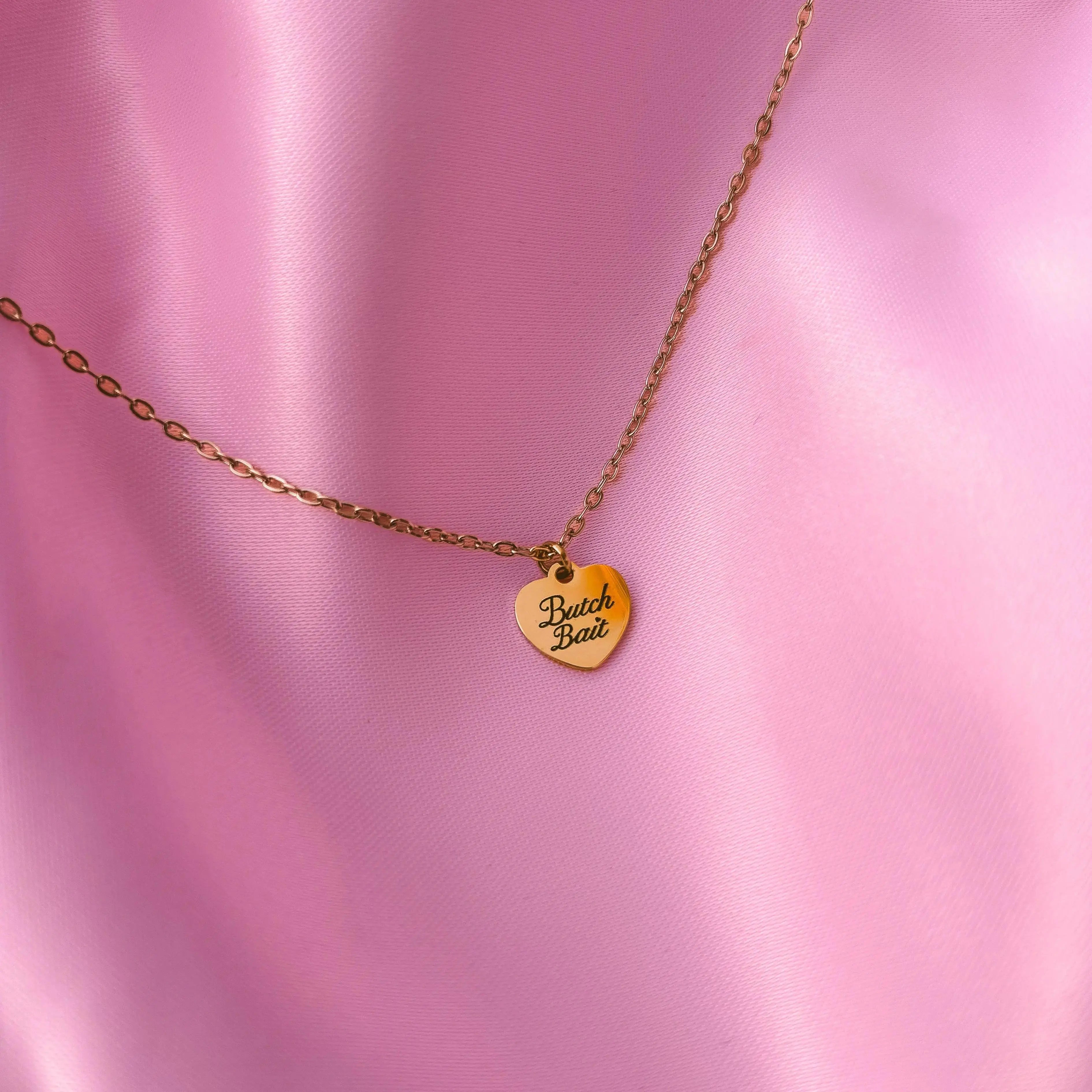 Gold Butch Bait engraved love heart necklace in 304 stainless steel Leftbians