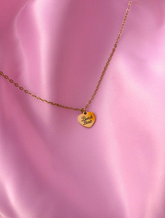 Gold Butch Bait engraved love heart necklace in 304 stainless steel Leftbians