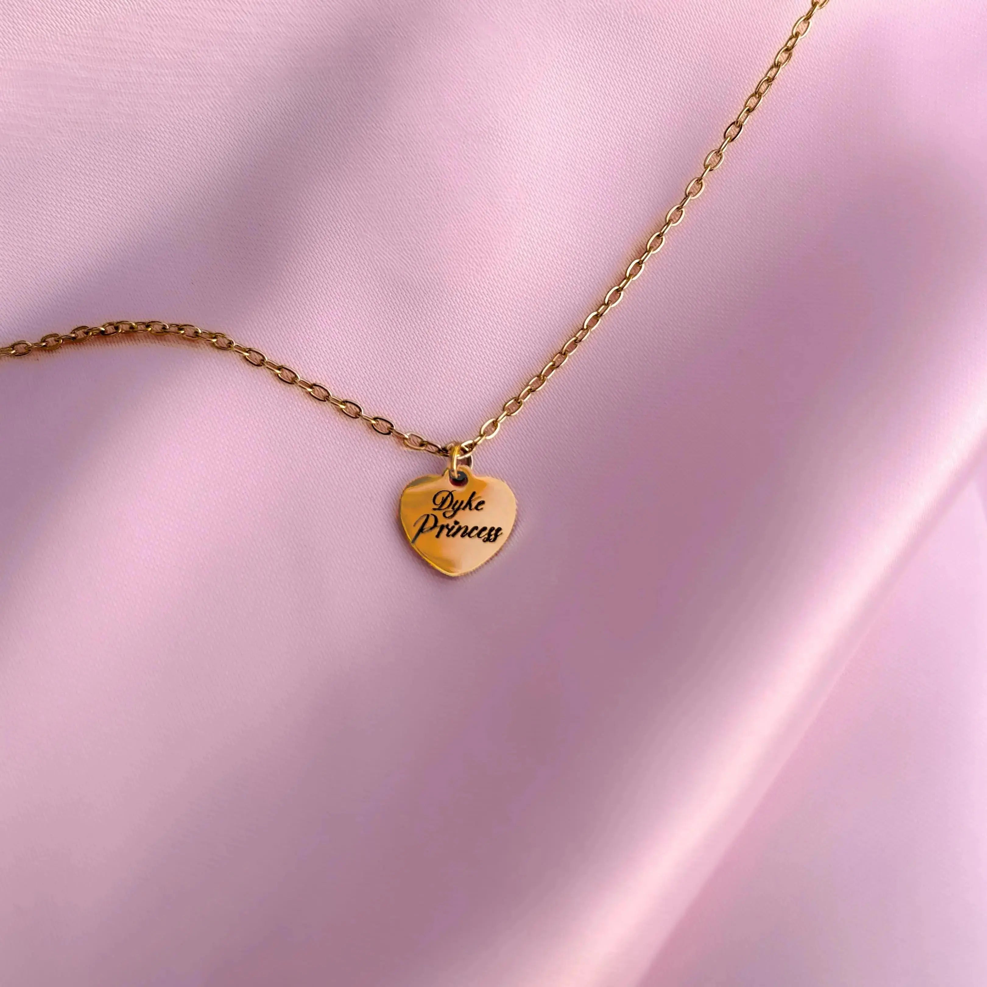 Gold Dyke Princess engraved love heart necklace in 304 stainless steel Leftbians