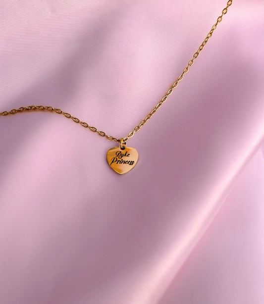 Gold Dyke Princess engraved love heart necklace in 304 stainless steel Leftbians