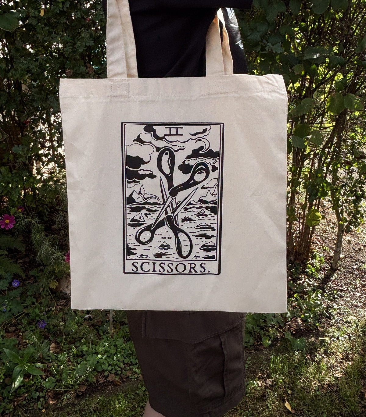 The Scissors Tarot Card Cotton Tote Bag in Beige