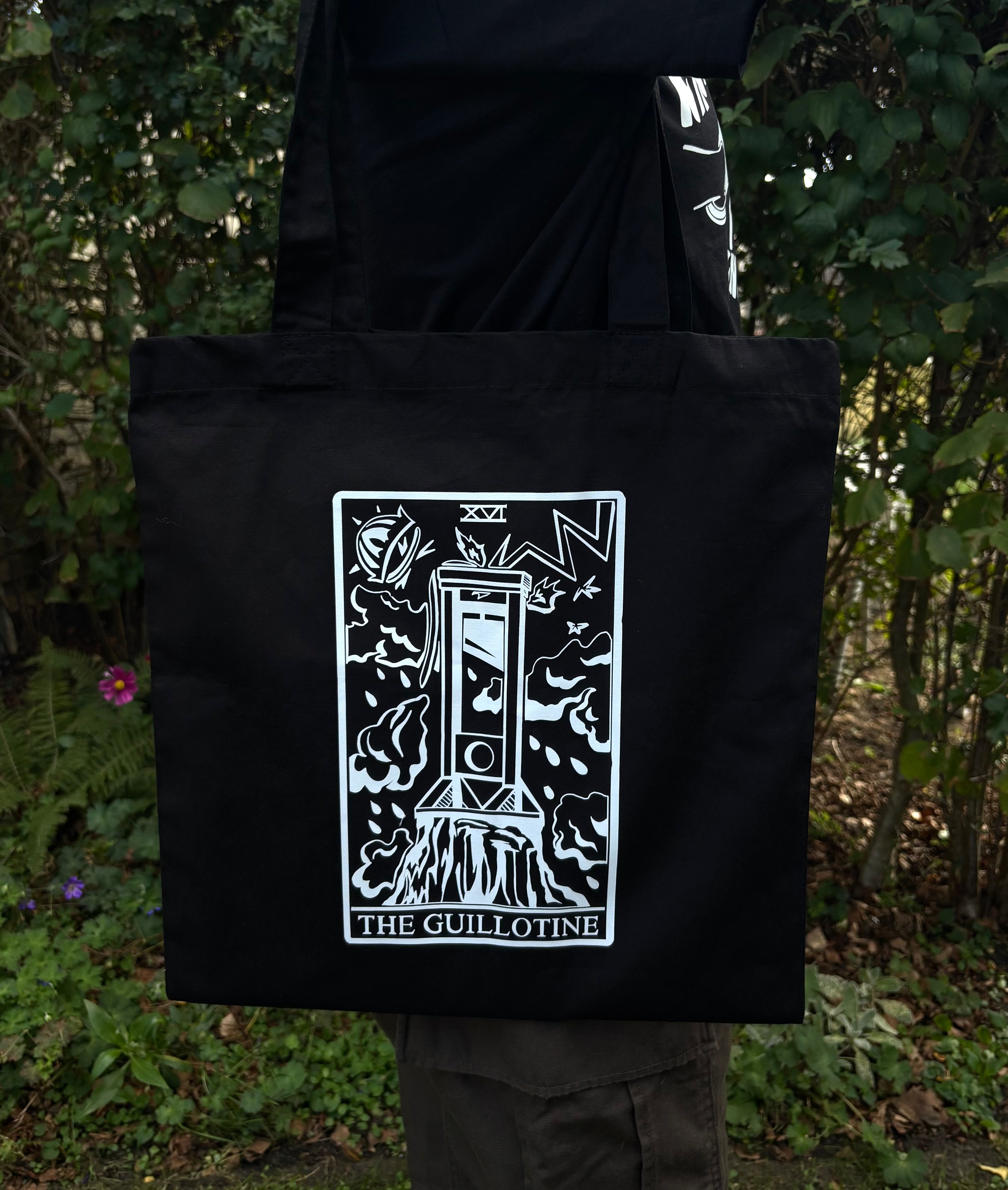 The Guillotine Tarot Card Cotton Tote Bag in Black