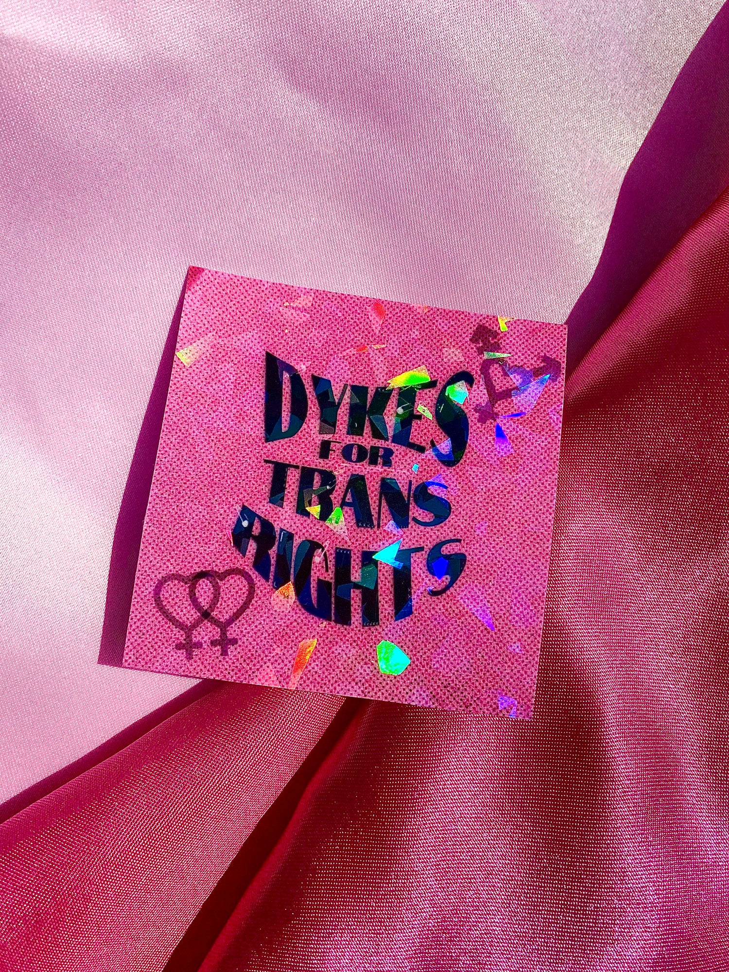 Dykes for trans rights sticker in pink Leftbians