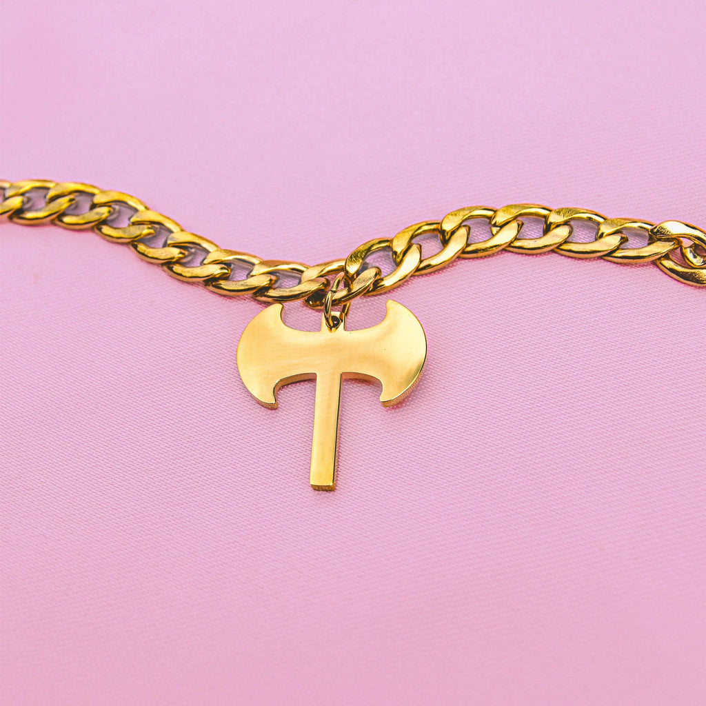 Gold Labrys pendant chunky chain in 304 stainless steel Leftbians